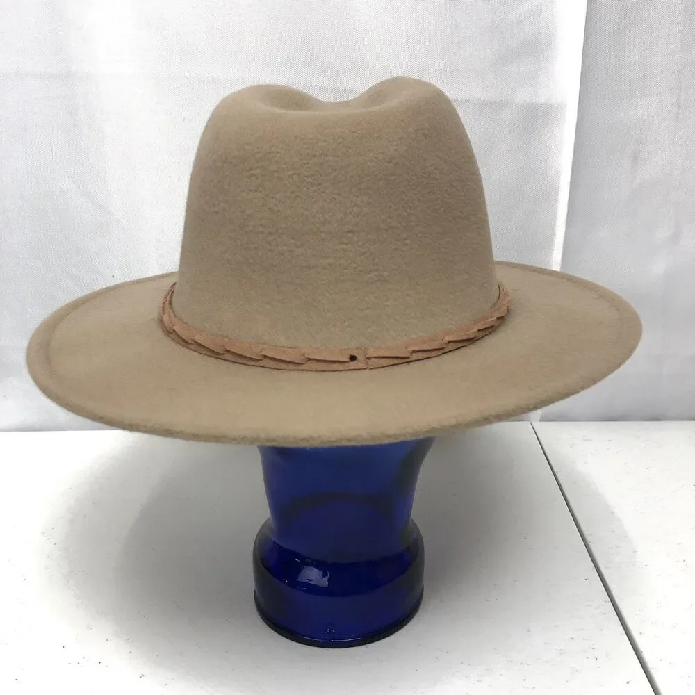 Fedora Hat Womens One Size OS Tan Felt Time And Tru 2.5